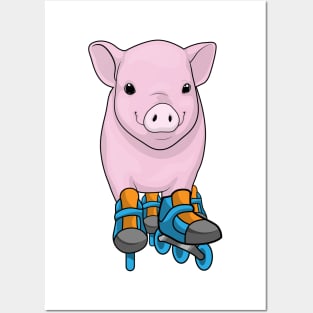 Pig Inline skating Roller skates Posters and Art